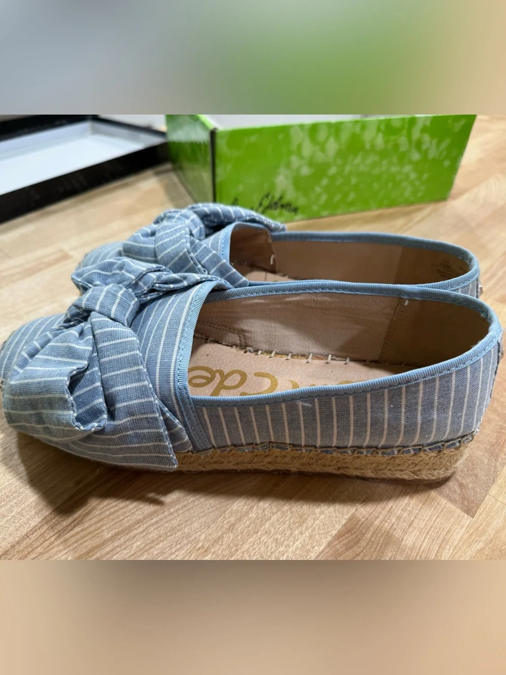 New in Box! Sam Edelman Ciara Sky Blue Striped Bow Espadrille Flats